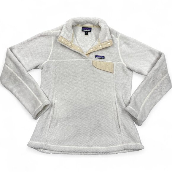 Patagonia Fleece Ivory White Button Collar Pullover Sweater Jacket Women's M - Picture 1 of 9